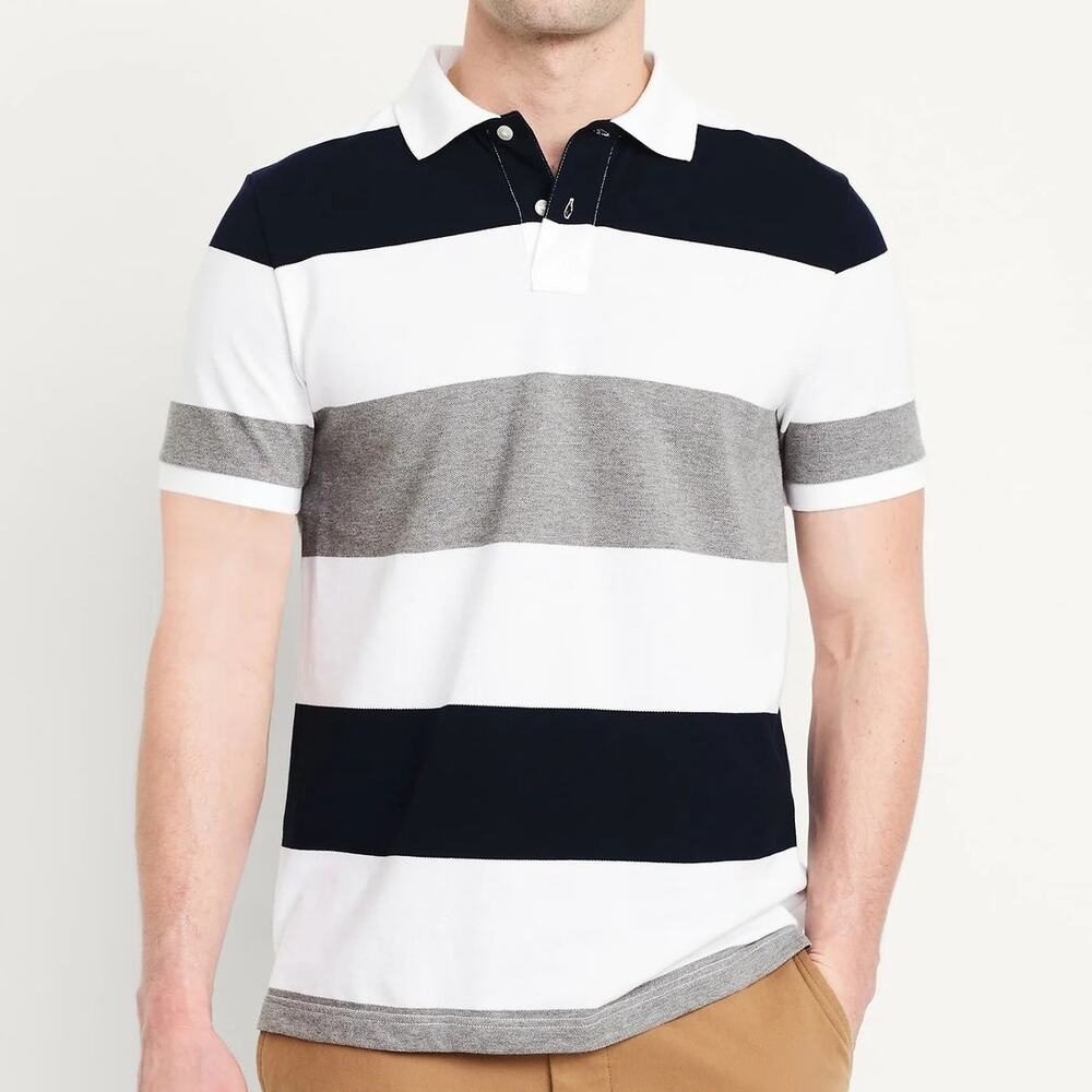 Old Navy Men's Classic Fit Striped Pique Polo Shirt size M